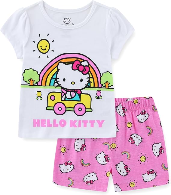 Hello Kitty Sanrio Girls Short Sleeve T-Shirt and Shorts 2 Piece Set for Big Kids