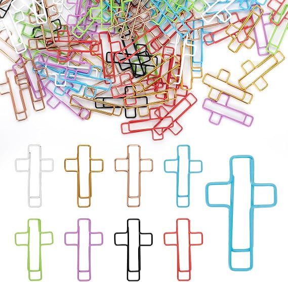 120 Pcs Cross Paper Clips, Christian Bible Paperclips, Cross-Shaped Bookmarks, Cute Stationery for Journaling, Bible Study, and Office Use (Multicolored)