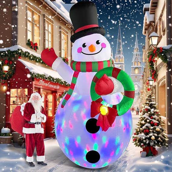 Danxilu 12FT Christmas Inflatable Snowman Decorations with Colorful LEDs