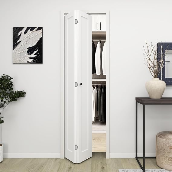 BarnSmith 24 in.x 80 in. Bifold Barn Door, 1 Panel Shaker Style White Primed Bifold Closet Door, Hollow Core Interior Barn Doors with Hardware Kit
