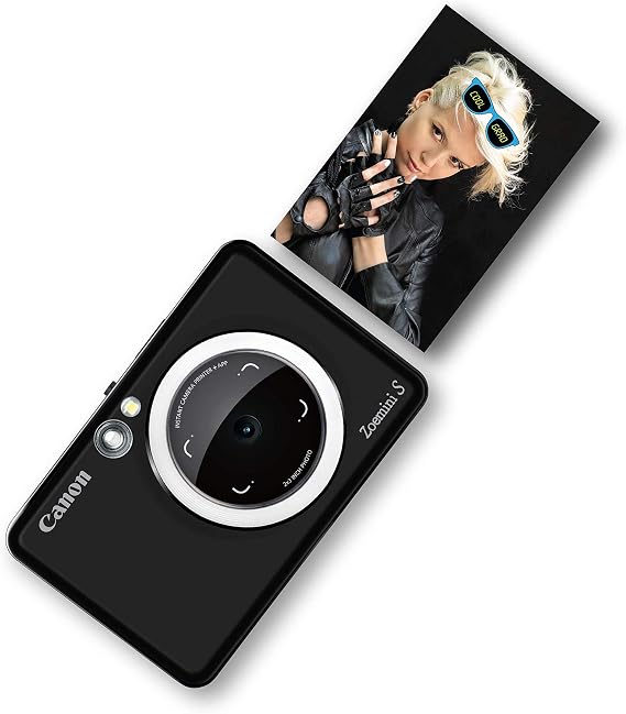 Canon Zoemini S Instant Camera & Photo Printer (Matte Black) – A pocket-sized 8-megapixel camera printer with ring-light, selfie mirror and remote shutter. Instantly print sticky-backed photo of your