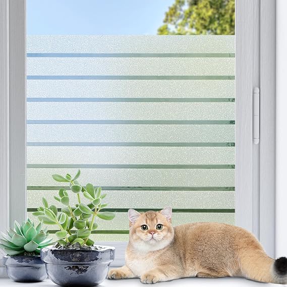 Coavas Frosted Striped Window Privacy Film for Bathroom Glass, 17.3"x78.7"