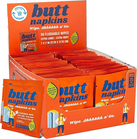 Butt Napkins - Water-Based Flushable Wipes, Individually Wrapped (Industrial, 50 Count (Pack of 1))