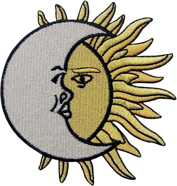 Crescent Moon Over Sun Embroidered Celestial Badge Iron On Sew On Patch