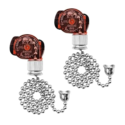 2Packs Ceiling Fan Light Switch E87438, Pull Chain Switch for Hunter Ceiling Fans Lamp, Wall Lights, Cabinet Light and More, Two-Wire On-Off Lamp Switch, 11 Beaded Pull Chain, 3A 125VAC, 6A 250VAC