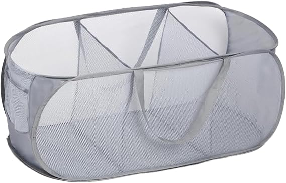 Durable Collapsible Foldable Pop Up Laundry Hamper, Sturdy 3 Compartments, Handy Pocket & Easy to Sort Clothes Hampers for Dorm, Kids Room, Travel