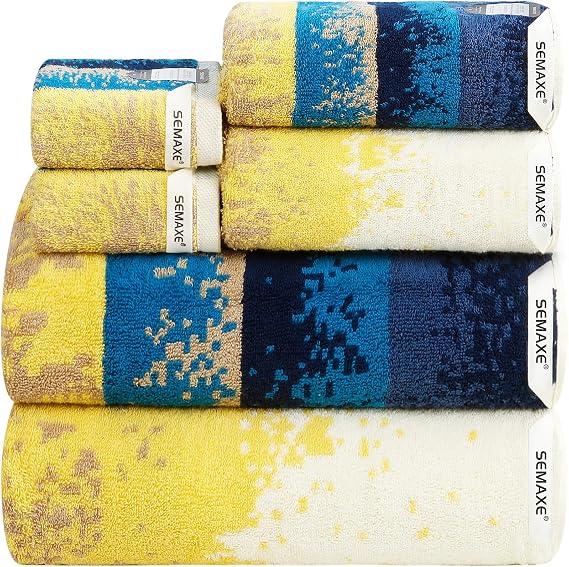6-Piece Colorful Bathroom Towel Set - 100% Cotton, 2 Bath Towels, 2 Hand Towels, 2 Washcloths, Lighter Weight, Ultra-Soft and Super Absorbent