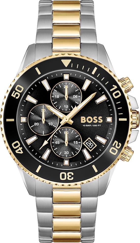 BOSS Herren 45mm Chronograph Quarz Uhr Admiral Kollektion mit Edelstahl- Silikon- oder Ocean-Plastic-Gewebearmband Datumsfunktion und 3 Sub-Dials