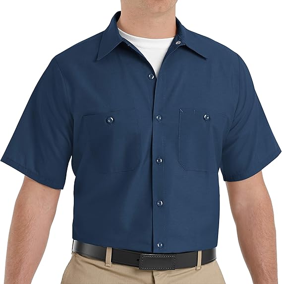 Red Kap Men's Industrial Work Shirt, Regular Fit, Short Sleeve, Navy, 5X-Large Tall