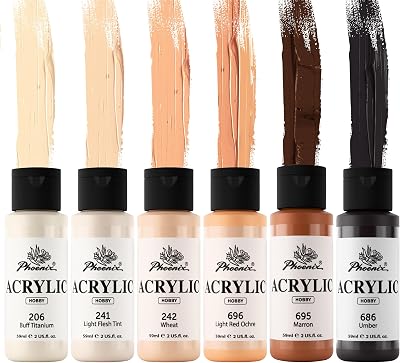 PHOENIX Skin Tone Acrylic Paint - 6 Neutral Colors x 2 Fl Oz  59ml Flesh Colored Model Paint Set, Plastic Miniature Figures Paints for Adults, Brown Acrylic Paints for Canvas Painting