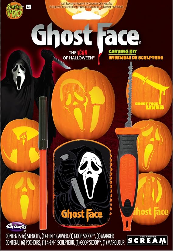 Fun World Officially Licensed Ghost Face Halloween Pumpkin Carving Decorating Kit