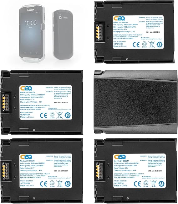 CBQ 5000mAh BT-000314 Battery for Zebra TC57 TC56 TC51 TC52 Scanner 5Pack