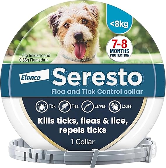 Seresto Flea and Tick Control Collar For Small Dogs Up To 8kg (1 Collar), Long-Lasting & Simple Treatment For Dogs, 7-8 Months Of Protection, Keeps Pets Protected From Fleas & Ticks