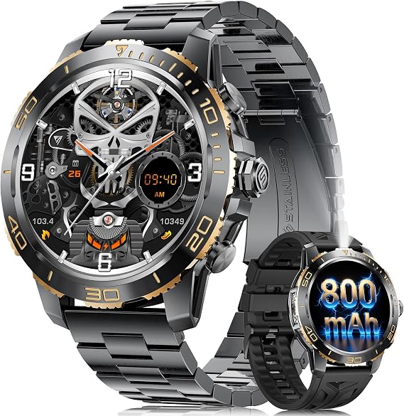 Smart Watch for Men Answer/Make Call, 1.43" AMOLED Mens Luxury Smartwatch 800mAh/IP68 Waterproof/Flashlight/200 Sport Modes/Heart Rate Sleep Monitor Pedometer for Android iPhone Black