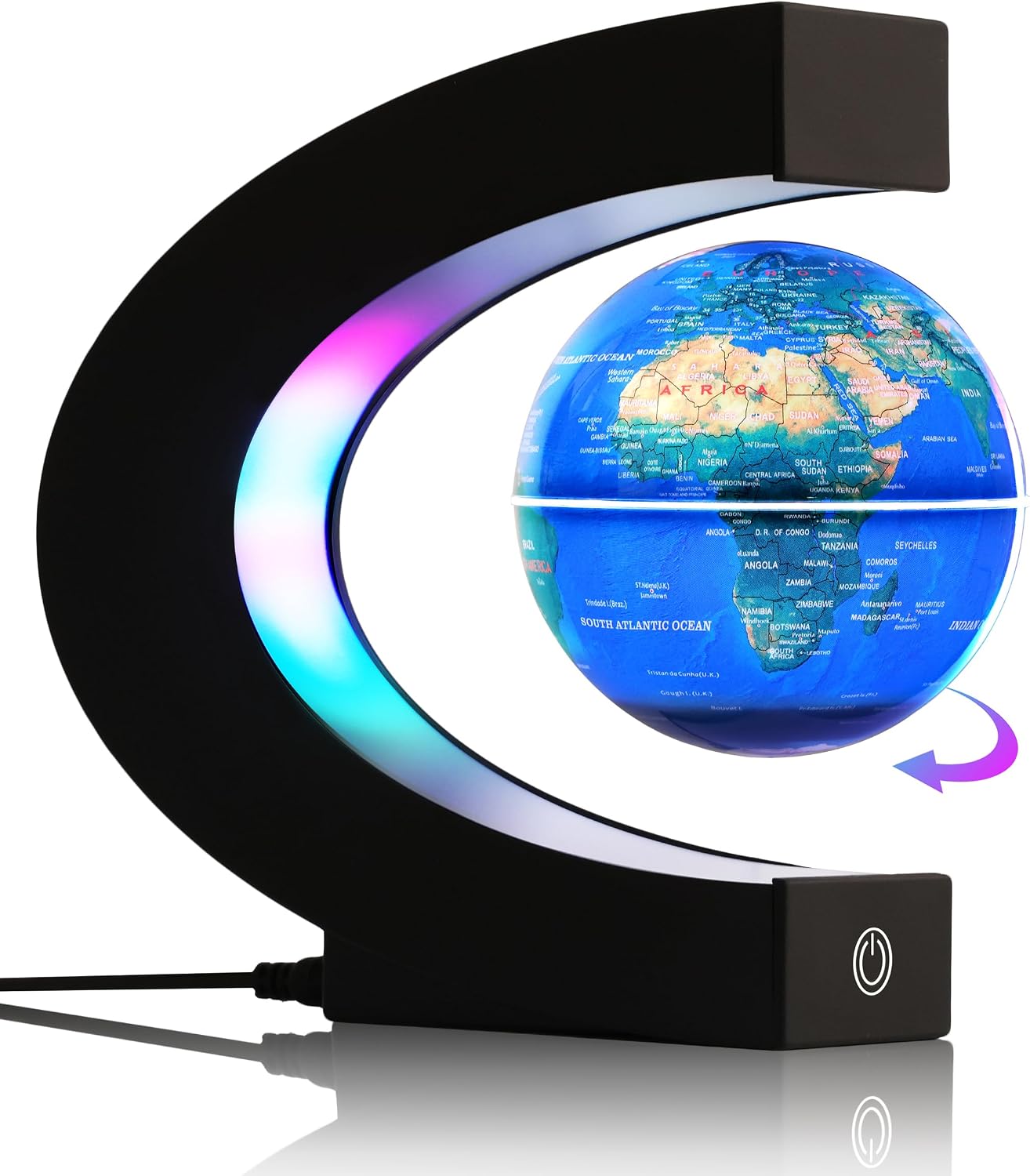 Magnetic Levitating Globe with 7-Color LED Lights, 360° Rotating Floating World Map Lamp, STEM Educational Night Light for Geography Learning, Cool Desk Decor & Unique Gift for Kids & Adults