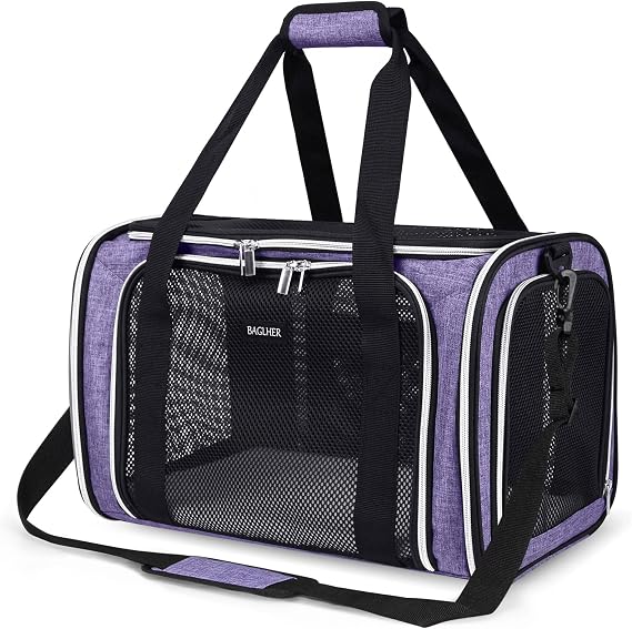 BAGLHER Pet Travel Carrier, Cat Carriers Dog Carrier for Small Medium Cats Dogs Puppies, Airline Approved Small Dog Carrier Soft Sided, Collapsible Puppy Carrier, Purple