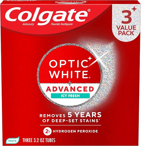 Colgate Optic White Advanced Hydrogen Peroxide Toothpaste, 3 Pack, 3.2 oz