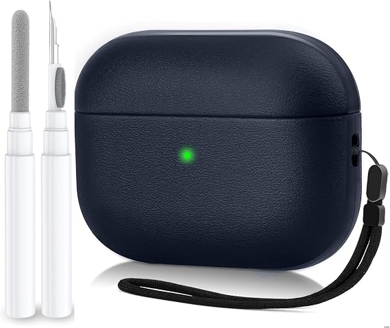 Case for Airpods Pro 2 Case Cover with Cleaner Kit, Leather Texture Full-Body Protective Case Cover Compatible with Apple Airpod Pro 2nd Generation, Front LED Visible (Matte Blue,Pro 2 / pro)