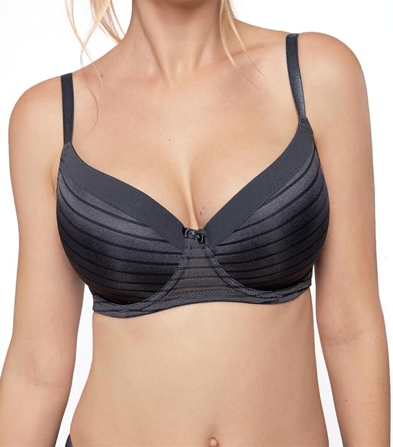 DORINA Carmen Light Padded Everyday Bra Supportive Underwire Balcony Balconette 3/4 Cup Demi T-Shirt Bra for Curves Women(32D-44D) D17143 Blue Charcoal -40D