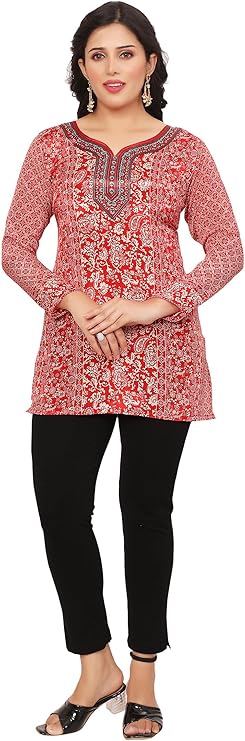 Maple Clothing Women's Indian Tunic Top Short Kurti Kurta Printed Indian Clothes Outfit