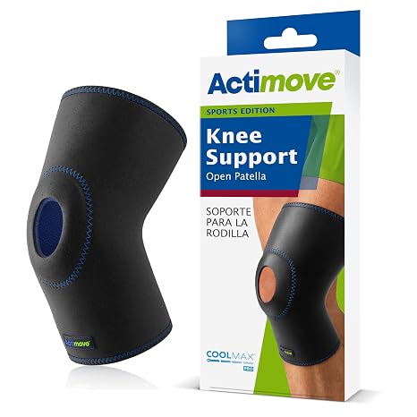 Actimove Sports Edition Knee Support Open Patella with COOLMAX AIR Technology Sleeve for Pain Management For Strains, Sprains & Swelling - Left/Right Wear Black, Medium