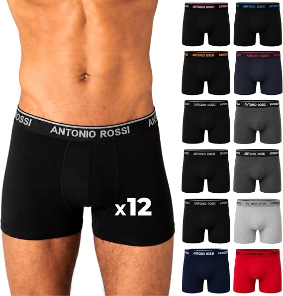 ANTONIO ROSSI Men's (12-Pack) Men'S Fitted Boxer Hipsters Dark Assorted M