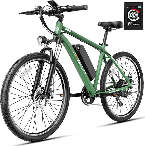 Jasion EB5 Electric Bike for Adults with Peak 1000W Brushless Motor, 40Miles 20MPH Commuting Electric Mountain Bike with 500Wh Removable Battery, 7-Speed, 26" Tires and Front Fork Suspension