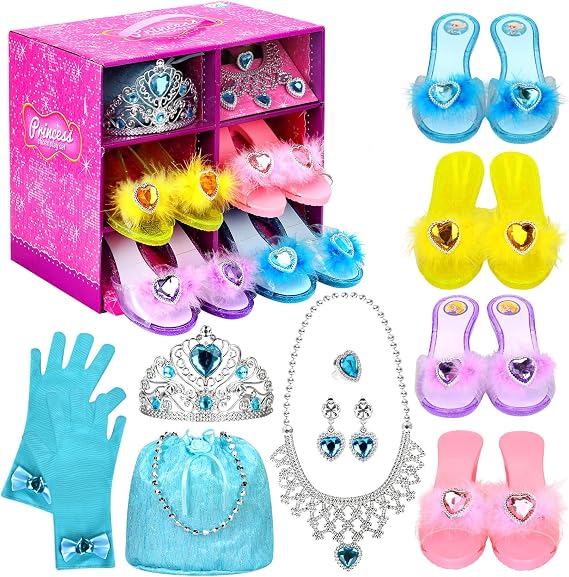 Princess Dress Up Shoes Set, Girls Role Play Dress Up Toys, Toddler Pretend Jewelry Boutique Kit Gift Set for Little Girls Aged 3-6 Years Old