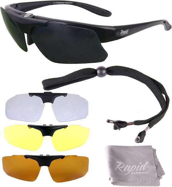 Pro Performance Plus RX SPORTS SUNGLASSES FRAME with Interchangeable UV Polarized Lenses. For Men and Women. For Cycling, Driving, Running, Shooting, Sailing etc. UV400 Protection