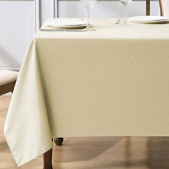 VidaFete 60x84 Waterproof Linen Textured Rectangle Tablecloth, Beige