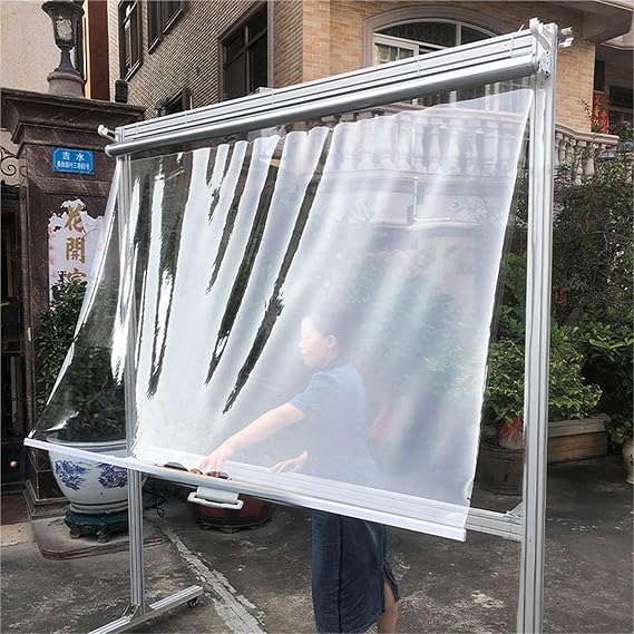 Transparent PVC Roller Blinds Clear Waterproof Windproof Plastic Shades with Handle for Outdoor Pergola, Patio, Balcony, Garage & Shop Displays Heat Insulated, Customizable Sizes(W185xH100cm)