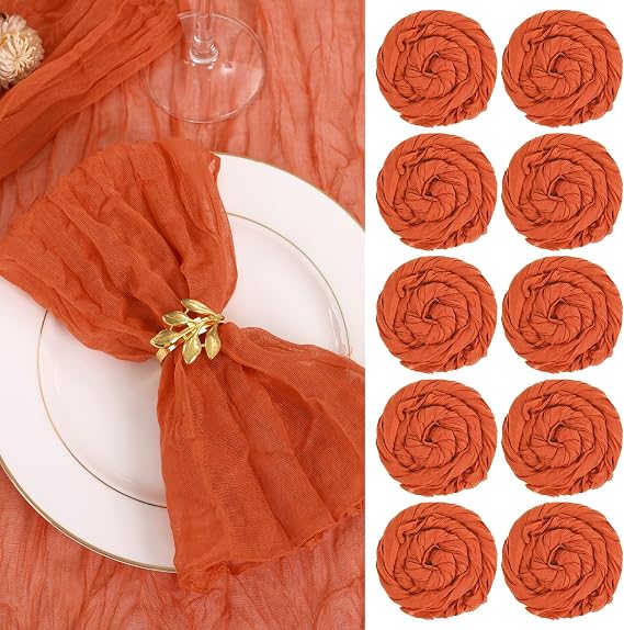 fani 60 Pack Gauze Cheesecloth Napkins, 20 x 20 in, Burnt Orange | Wrinkled Table Napkins, Soft Cotton, Rustic Decorative, Weddings, Party, Dinner Table, Everyday Use