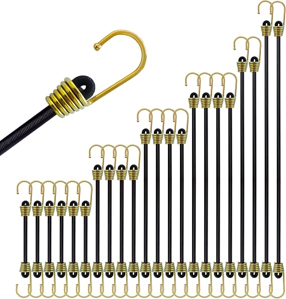 Mini Bungee Cords with Hooks, 22pcs-2/4/6/8/10/12inch.