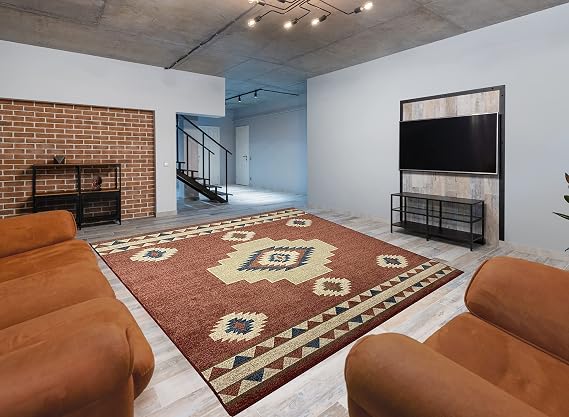 RugStylesOnline Nevita Collection Southwestern Native American Design Area Rug Southwest Design Rugs Geometric South West Pattern (Tribal Orange (Terra), 5 x 7)