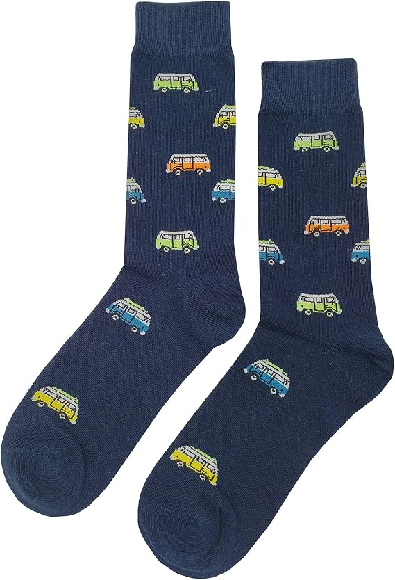 VW Bus Dress Socks Funny Novelty Crazy Fun Design Men Size 8-12 Cotton Casual Crew Colorful Funky Fancy Socks Gift for Men