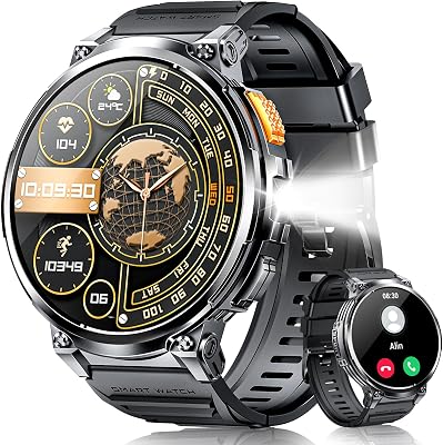 Foxhawk Military Smart Watch for Men 1.85 Big Screen Rugged Smart Watch, LED Flashlight730mAh Battery100 Sports Modes Fitness Watch, Heart Rate Sleep Tracker Men Smart Watch for iOS Android