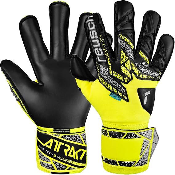 Reusch Attrakt Duo Evolution Goalkeeper Gloves, Yellow/Silver/Black, Size 8