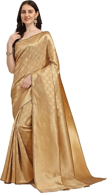 Jaanvi fashion Women's Kerala Banarasi Silk With Zari Jacquard Work Saree With Unstitched Blouse Piece