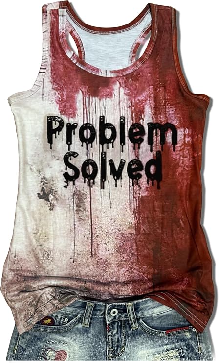 LANMERTREE I'm Fine Bloody Tank Tops for Women Funny Halloween Blood Horror Clothes Gift Blood Splatter Muscle Vest