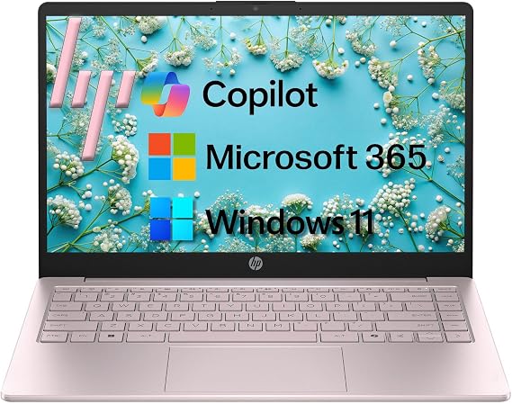 HP 14" Laptop 2026 Edition, Intel Processor, 8GB RAM, 128GB Storage | Copilot AI, Long Battery Life, Lightweight 3.11 lbs, Microsoft 365 included, Windows 11 for Students & Office, Pink