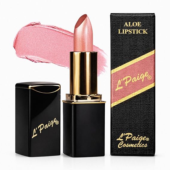 LPaige Rosy Pearl Lipstick | Sheer Neutral Rose Lip Color | Aloe Vera Moisturizing Formula | Long-Lasting Hydrating Finish | Soft Silvery Pink Shade L56