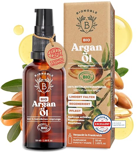 BIONOBLE Organic Cold-Pressed Argan Oil Hair Face Skin Morocco 50 ml