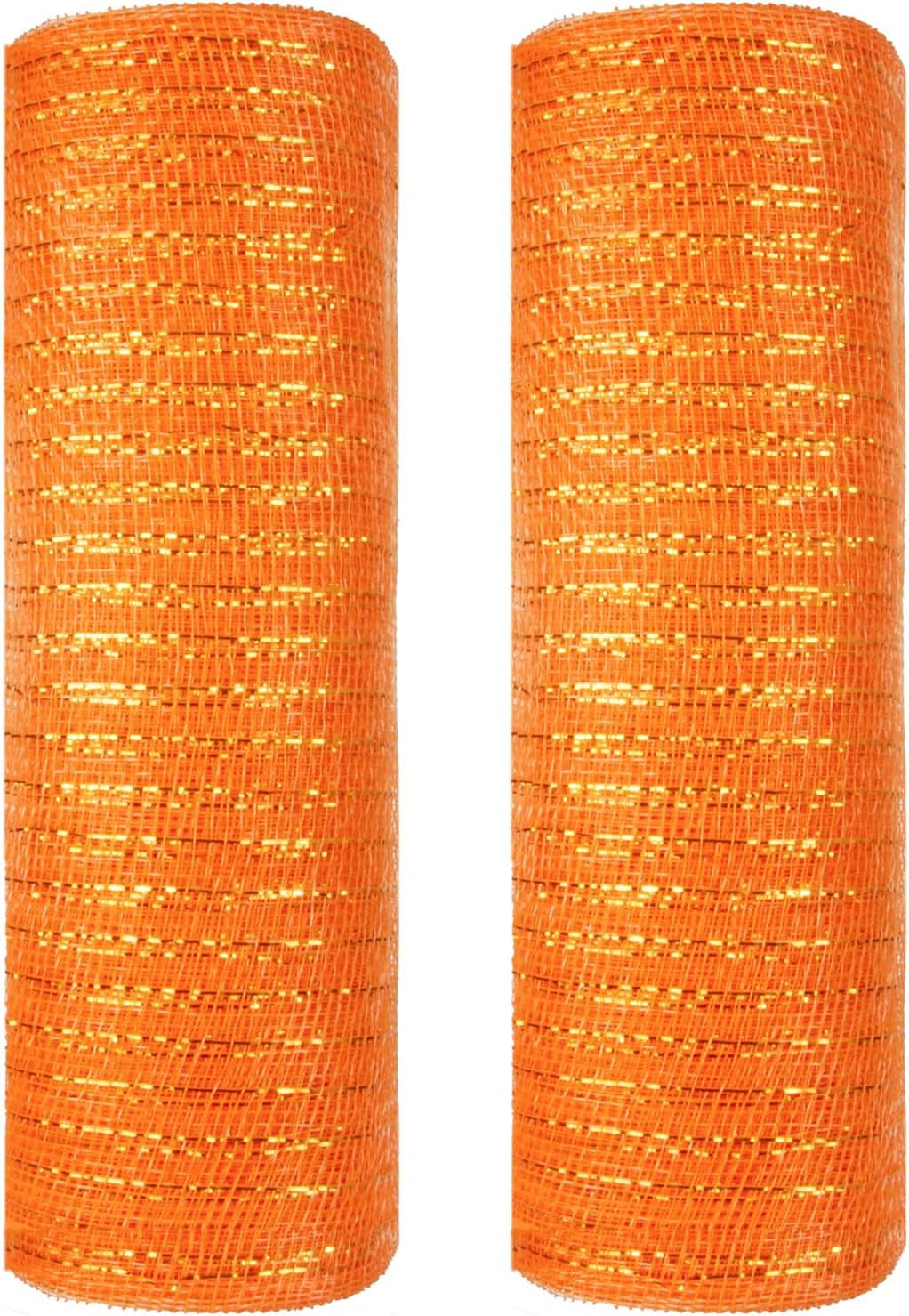 Decor Mesh Poly Ribbons 10 Inch x 30 Feet Each Roll Metallic Foil Mesh Ribbon Christmas Tree Decorative Mesh Red and White Rolls for Xmas Wreaths OrangeGold Foil