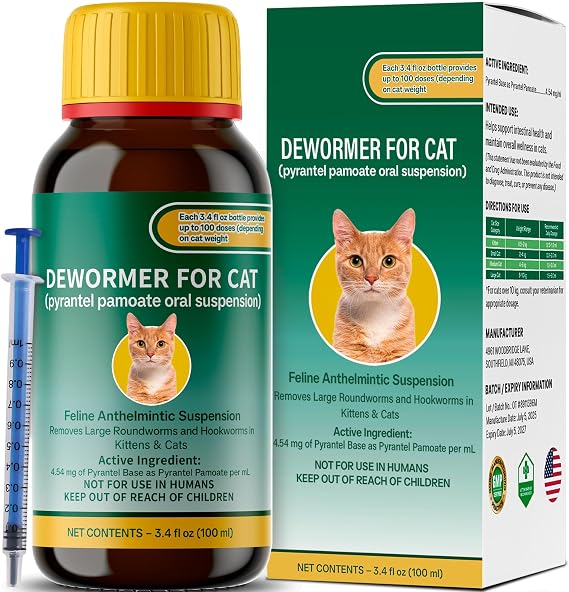 Cat & Kitten Dewormer for All Wormers, Pyrantel Pamoate, Roundworms & Hookworms, Liquid, 100ml