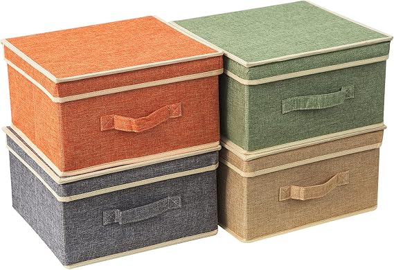 Storage Boxes with Lid set of 4, 33.5L x 31.75W x 17.5H(cm) Colors Set A