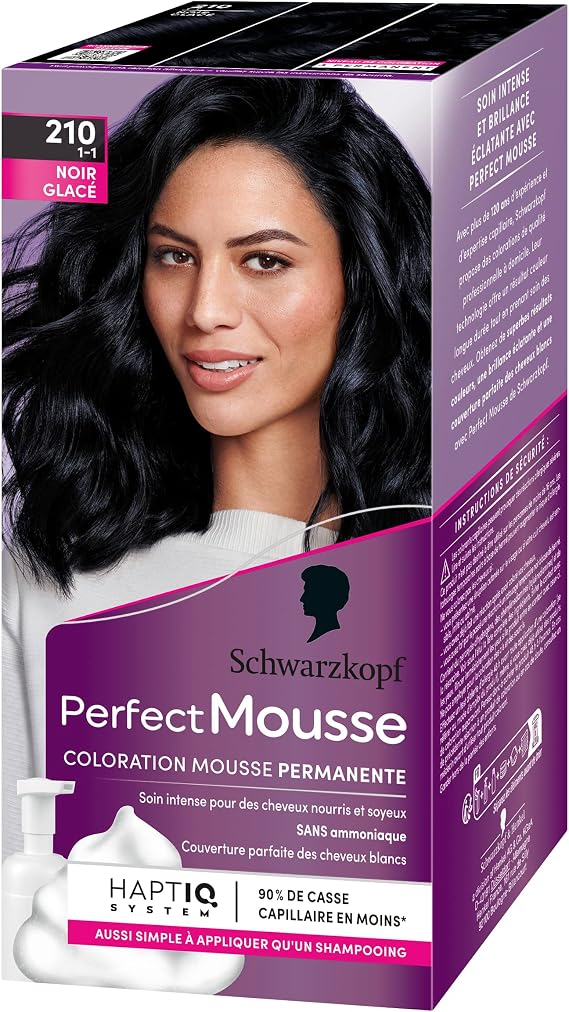 Schwarzkopf - Perfect Mousse - Black Hair Colour - Permanent Hair Colour - Ammonia-Free Foam - Easy Application - Perfect Coverage - 98% Natural Ingredients - Black 210