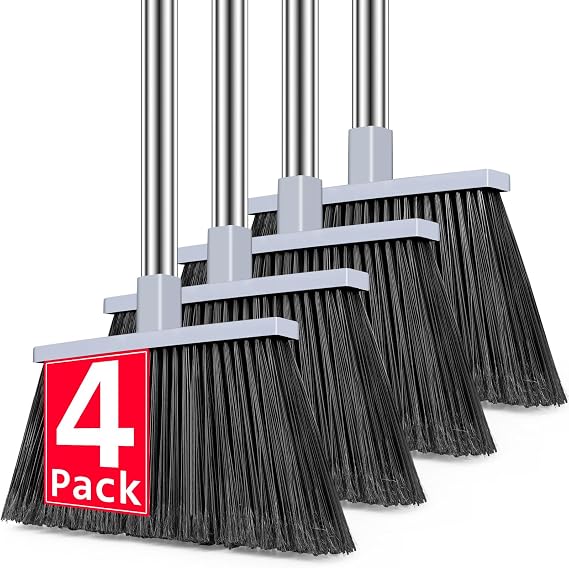 4 Pack Outdoor Broom, 58" Long Handle Heavy Duty Broom, Angle Broom for Floors，Commercial & Industrial Broom for Sweeping Indoor, Garage, Kitchen