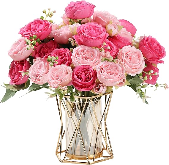 HNVNER 2 Bunches Artificial Peonies, Mixed Pink Silk Peony Fake Flowers Bouquets for Wedding Home Decor