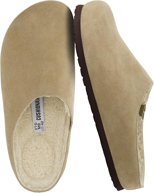 CUSHIONAIRE Heath Genuine Suede Cozy Mens Slippers Faux Fur Clog House Shoes with Memory Foam, Indoor Outdoor Slippers for Men