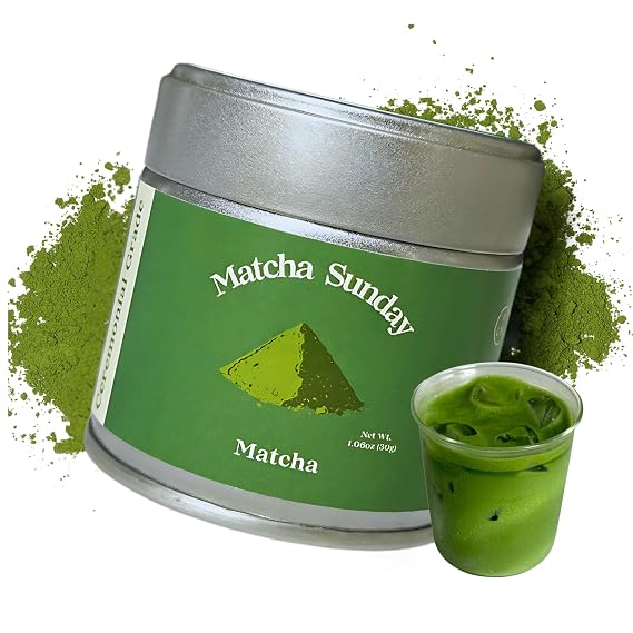Matcha Sunday Ceremonial Grade Matcha - Japan - Finely Ground Green Tea Powder - Vibrant Green (30g/ 1.06oz) - Tin